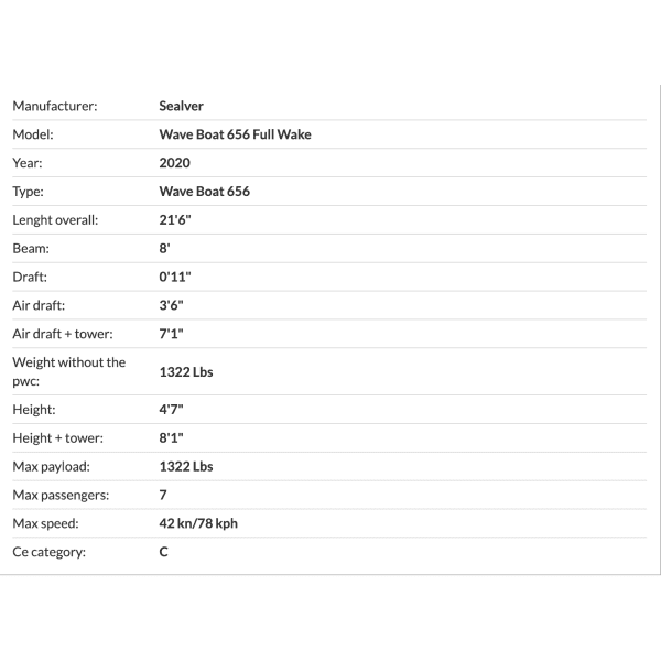 Sealver 656 Full-Wake Specs