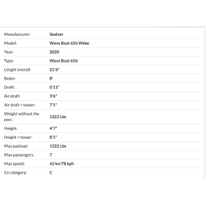 Sealver 656 Wake Specs