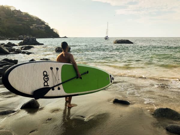 Inflatable POP Paddleboard on beach